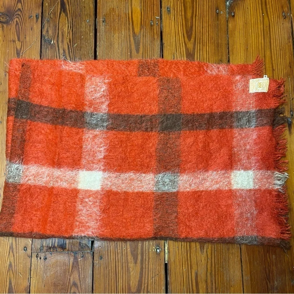 Vintage 1950's Hudson's Bay Mohair Red Plaid Throw Blanket Made in Scotland Cozy